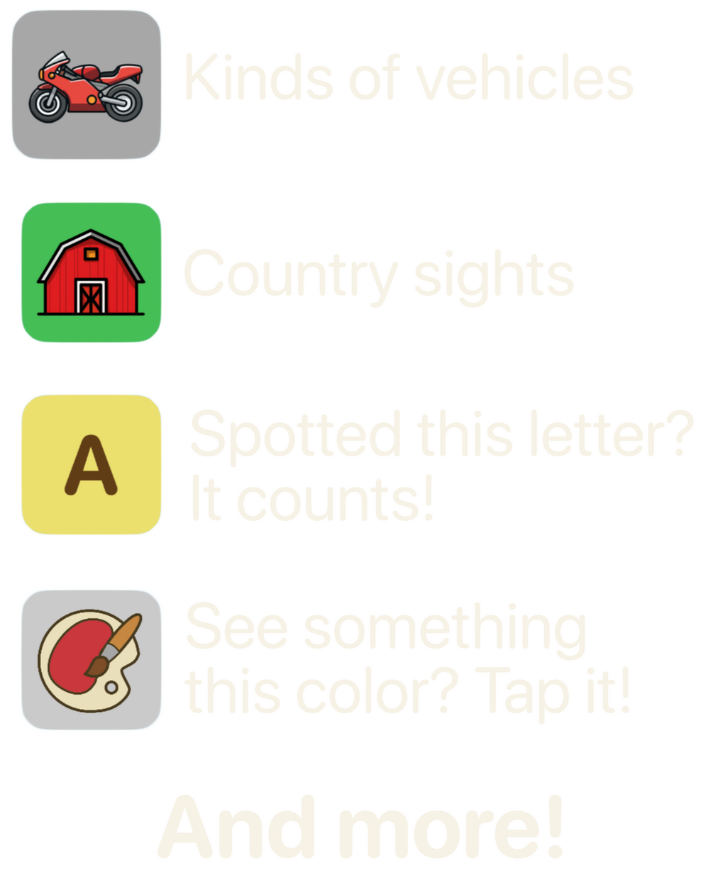 List of example categories of items
